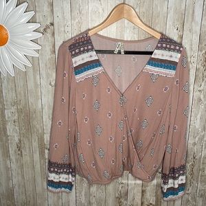 Boho/Aztec Wrap Blouse, Junior Size Medium